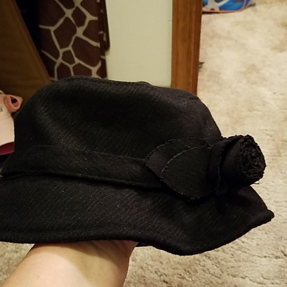 Black Flower Accented Lined Hat Fancy Bucket Hat.